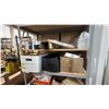Image 3 : SHELVING UNIT WITH ASSORTED CONTENTS- WIRE, CASTORS, WALL BASE ADHESIVE, STRAPS, HARDWARE & MORE