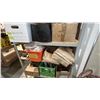 Image 4 : SHELVING UNIT WITH ASSORTED CONTENTS- WIRE, CASTORS, WALL BASE ADHESIVE, STRAPS, HARDWARE & MORE
