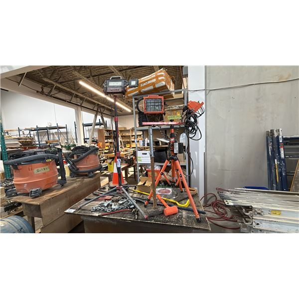 WORK LIGHTS, LIFTING CHAIN, PRY BARS, BOLT CUTTERS, SAW BLADES, PYLONS & MORE