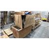 Image 1 : WOODEN MOBILE BIN WITH HVAC PARTS, TARPS & DUST COLLECTOR PARTS