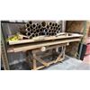 Image 1 : ROLLING WOOD TABLE WITH ASSORTED CONTENTS INCLUDING; WOOD PANELS, 2X4 WOOD PIECES, CARDBOARD