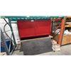 Image 1 : ASSORTED ITEMS INCLUDING; RED WOOD CABINETRY SECTION, BLACK COUNTERTOP PIECE & MORE