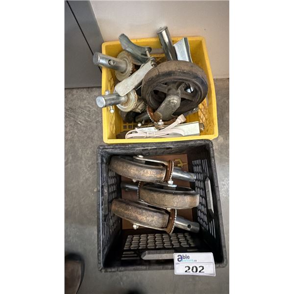 2 MILK CRATES OF SCAFFOLDING WHEELS