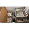 Image 3 : AREA OF ASSORTED ITEMS INCLUDING; NEW STAINLESS STEEL SINKS, METAL RACKING, KITCHEN FAUCET, HOSES,