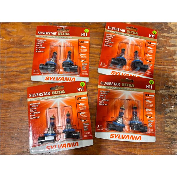 LOT OF 4 (2-PACK) SYLVANIA SILVERSTAR ULTRA HALOGEN HEADLIGHT H11 TYPE #H11SU2BP2