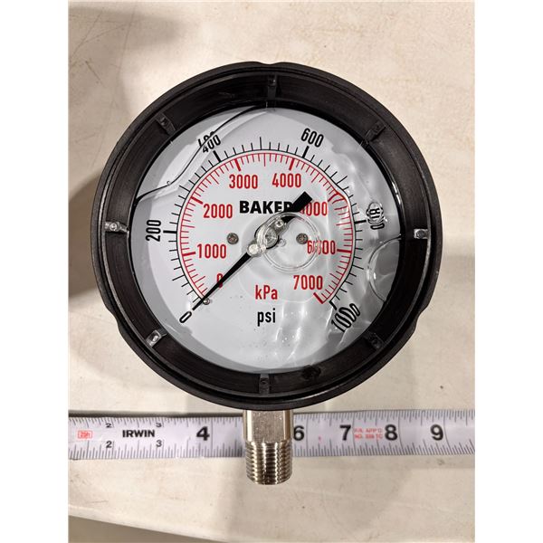 BAKER LF SERIES PRESSURE GAUGE, 4-1/2" , 0-1000 PSI, BOTTOM MOUNT, ANALOGUE