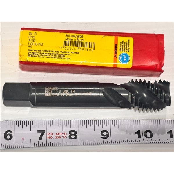 DORMER 45° SPIRAL FLUTE TAP HIGH SPEED COBALT 1"-8 THREAD 5-1/8" L