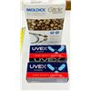 Image 1 : LOT: 2x UVEX SAFETY GLASSES & BOX OF 100 PAIRS MOLDEX GLIDE EAR BUDS