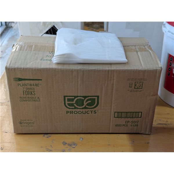 BOX OF 1000 ECO PRODUCTS 7" PLANTWARE DISPOSABLE FORK - PLA WHITE #EP-S017