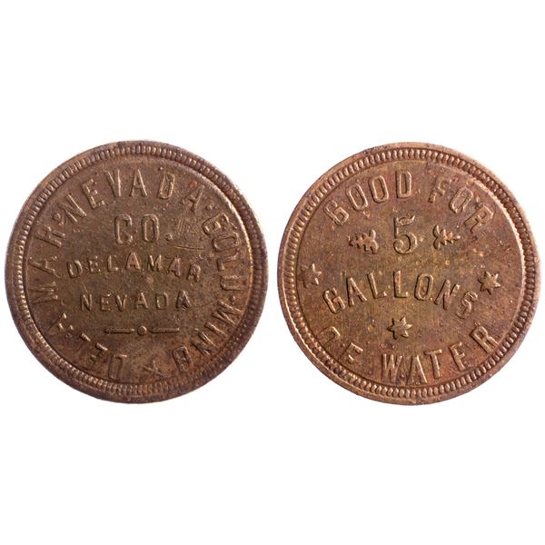 Delamar Nevada Gold Mining Co., 5 Gallon Water, Delamar, Nevada Trade Token
