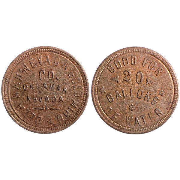Delamar Nevada Gold Mining Co., 20 Gallon Water, Delamar, Nevada Trade Token