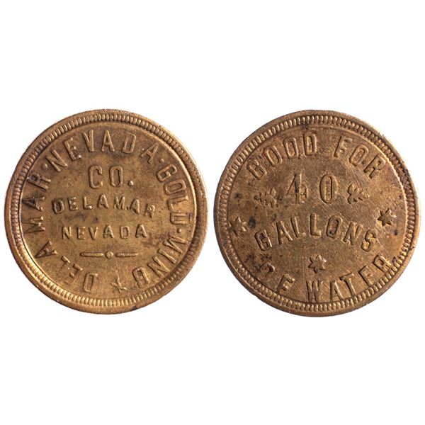 Delamar Nevada Gold Mining Co., 40 Gallon Water, Delamar, Nevada Trade Token