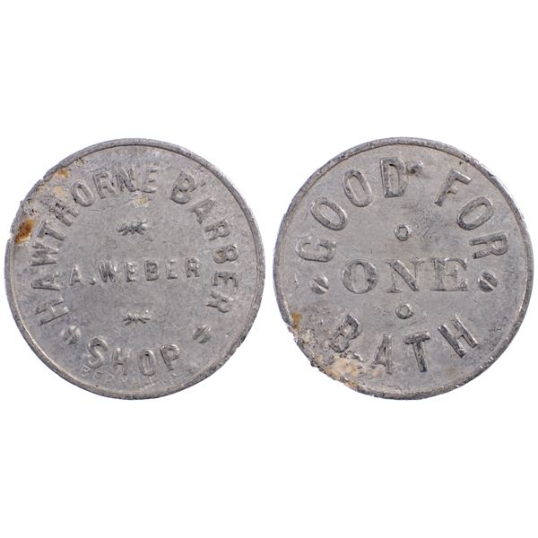 Hawthorne Barber Shop, A. Weber, Hawthorne, Nevada Trade Token