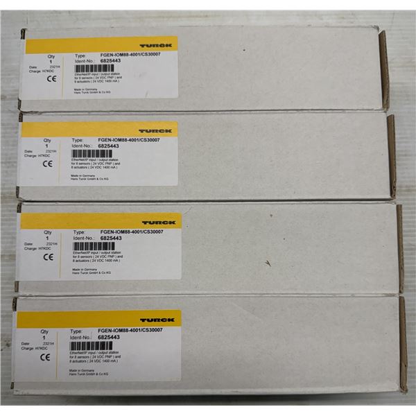 (4) Turck #6825443 / FGEN-IOM88-4001-/CS30007 EtherNet/IP Input/Output Stations for 8 Sensors