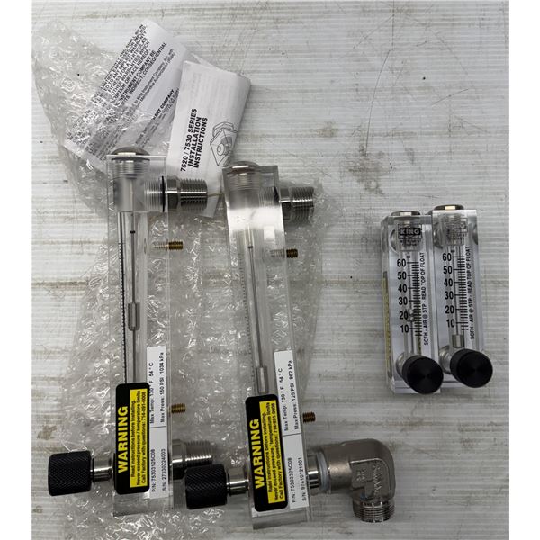 Lot of (4) King Instrument Acrylic Tube Flow Meters #75303125C08 / #75303322C11