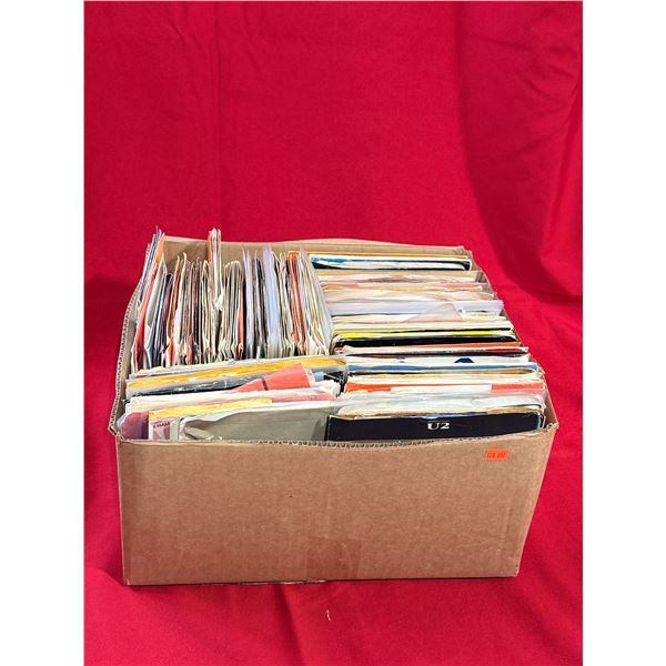 Assorted 45 RPM Vinyl Record Lot w/ Beatles, U2, Mick Jagger & More