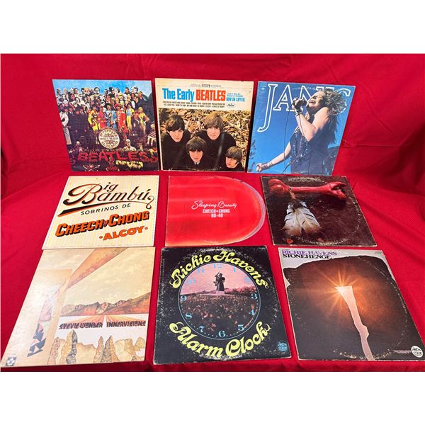 Nine Vinyl Records - Cheech & Chong, The Beatles, Stevie Wonder, Richie Havens & More