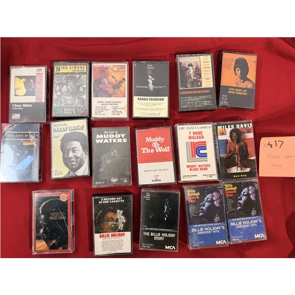 Blues & Jazz Cassette Lot of 17 w/ Muddy Waters, Billie Holiday, Miles Davis, & More