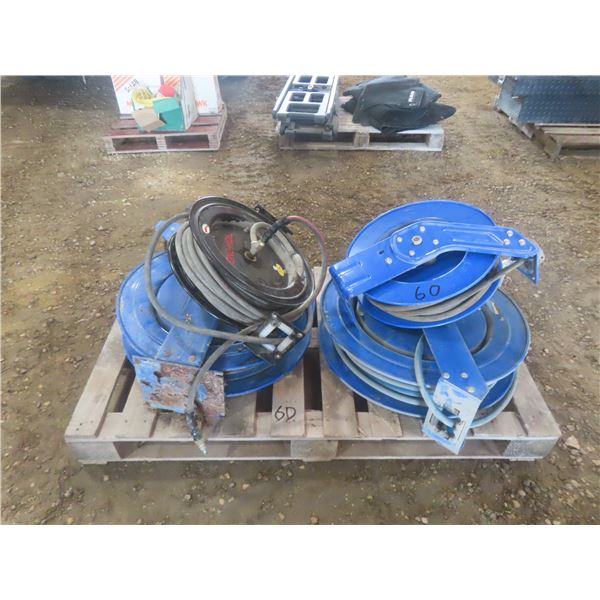 4 Retractable Hose Reels – 2 with Air Hose, 2 with Pressure Washer Hose