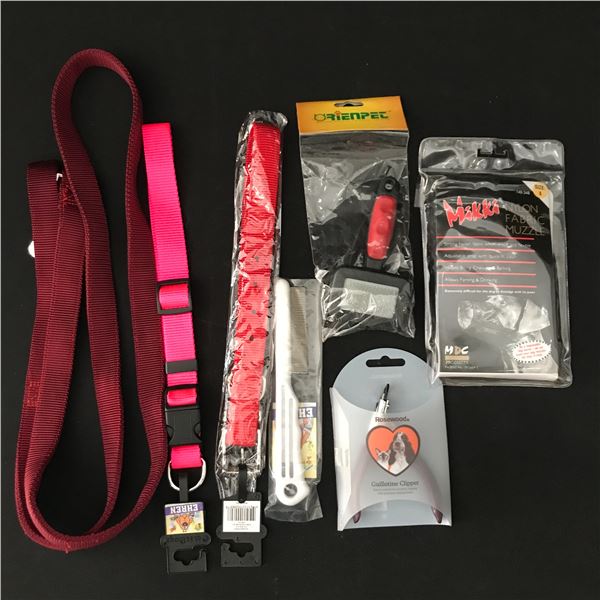 LOT OF MIXED DOG PRODUCTS INCLUDING CLIPPERS, COLLAR AND LEASH