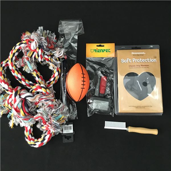 LOT OF MIXED DOG PRODUCTS INCLUDING TOYS
