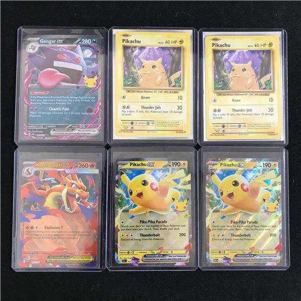 LOT OF 6 POKEMON TCG TRADING CARDS - PIKACHU, CHARIZARD AND GENGAR