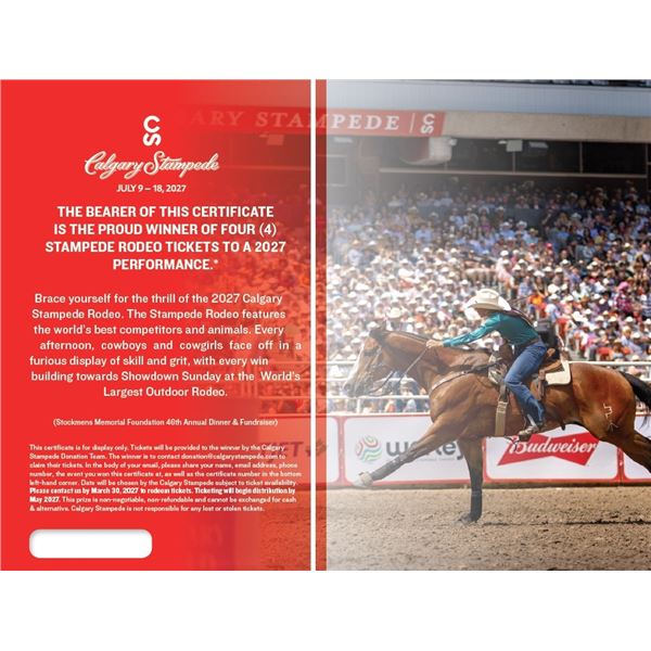 Four (4) 2026 Calgary Stampede Rodeo Tickets