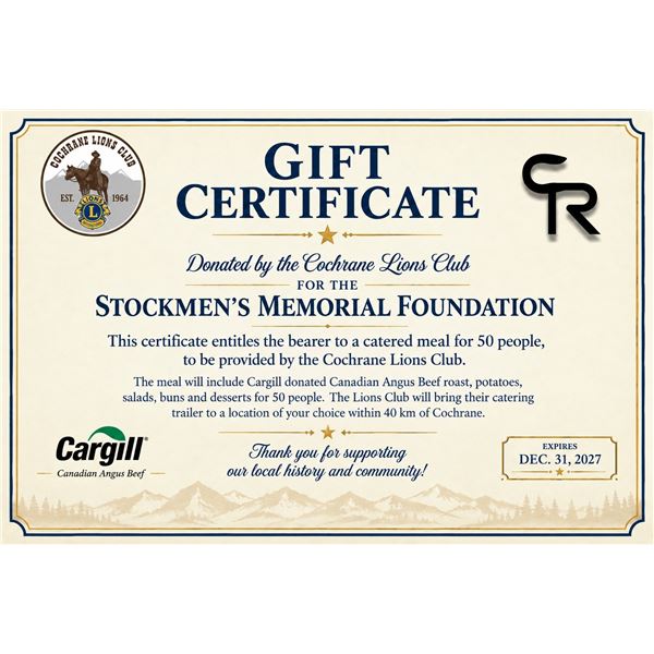 LIVE AUCTION ITEM - Catered Meal for 50 From Cargill & The Cochrane Lions Club