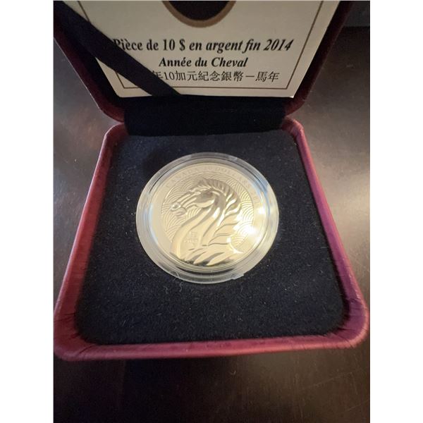 2014 Canada $10 Fine Silver Coin Year of the Horse 99.99% Silver 15.87g 34mm