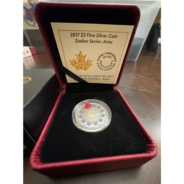 2017 $3 Fine Silver Coin Zodiac Series Aries Royal Canadian Mint with Swarovski Crystal