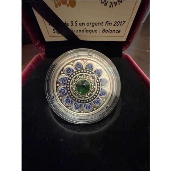 2017 $3 Fine Silver Coin Zodiac Series Libra 99.99% Pure with Swarovski Crystal
