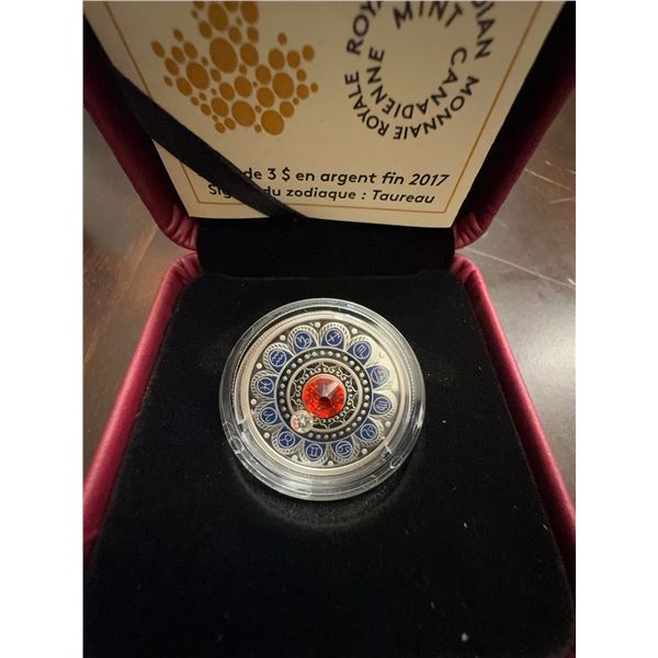 2017 Canadian $3 Silver Coin Zodiac Taurus by Royal Canadian Mint with Case and COA