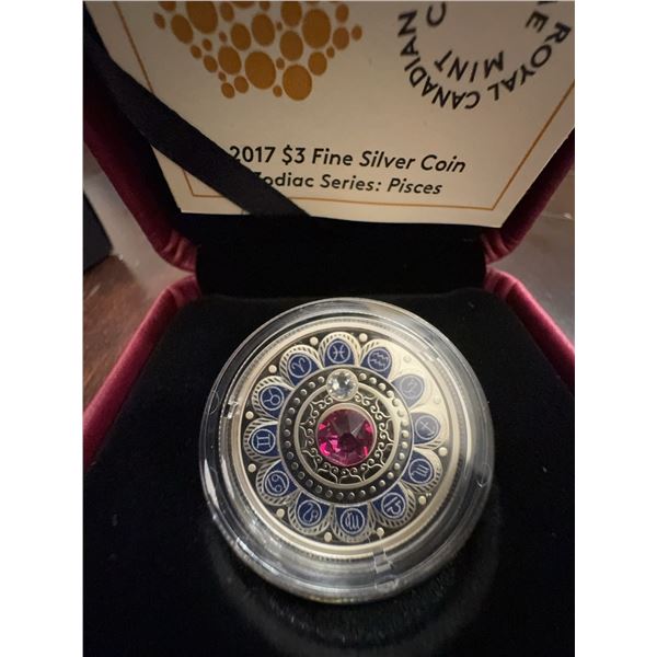 2017 Royal Canadian Mint $3 Fine Silver Coin Zodiac Series: Pisces Swarovski Crystal