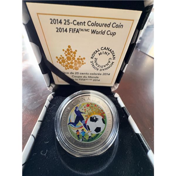 2014 FIFA World Cup 25-Cent Coloured Coin by Royal Canadian Mint, 35mm, Mintage 20000