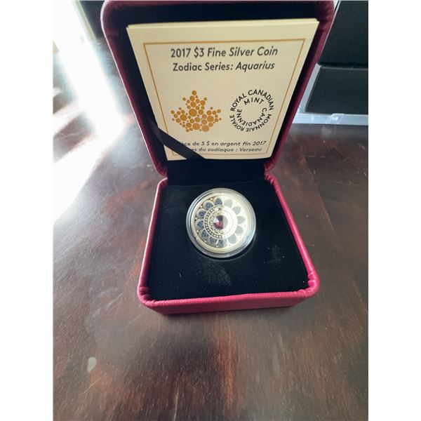 2017 $3 Fine Silver Zodiac Coins Aquarius & Cancer Royal Canadian Mint Set