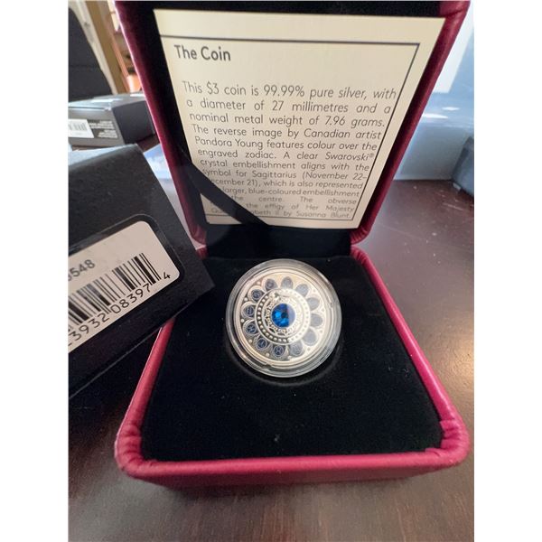 2023 Royal Canadian Mint $3 Fine Silver Coin Zodiac Series with Crystal Accent, 7.96g