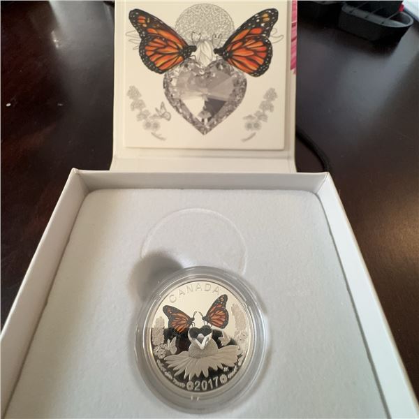 2017 Canada $3 Fine Silver Coin Monarch Butterfly Swarovski Crystal Ode to Love