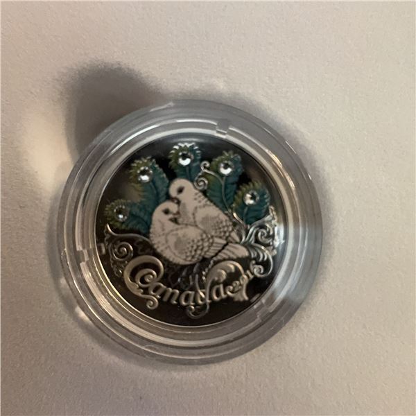 2015 Canada $10 Fine Silver Coin Love Doves with Swarovski Elements in Case