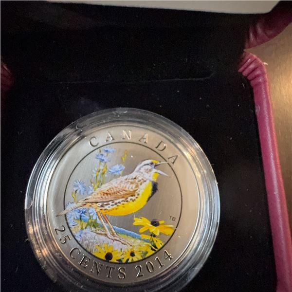 2014 Canada 25 Cents Coloured Coin Eastern Meadowlark Not Silver in Case