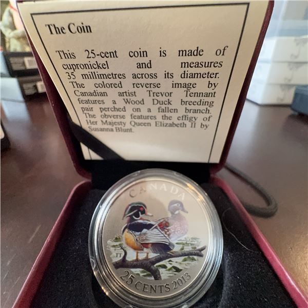 2013 Canada 25-Cent Coin Wood Duck Trevor Tennant, 35 mm, with Case