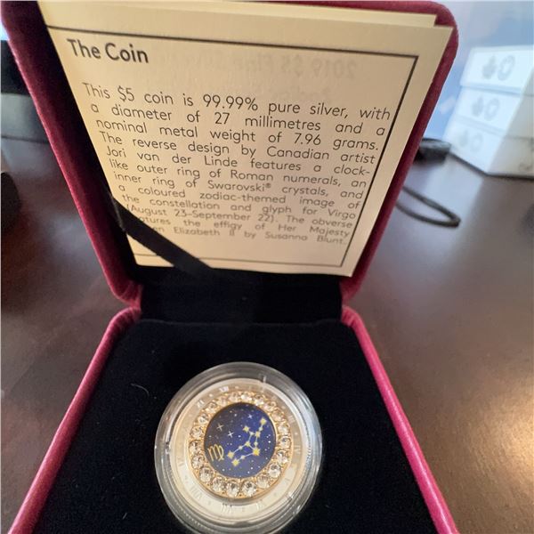 2017 Canada $5 Fine Silver Coin Virgo Zodiac Swarovski Crystals, 7.96g, 27mm