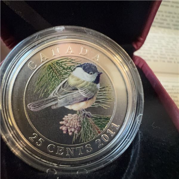 2011 Royal Canadian Mint 25-Cent Coloured Chickadee Coin in Box with COA