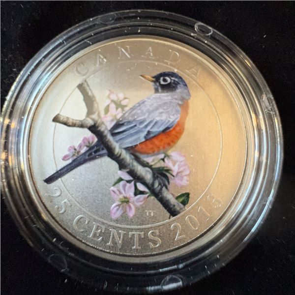 2013 Canada 25 Cent Painted Cupronickel Coin American Robin by Trevor Tennant