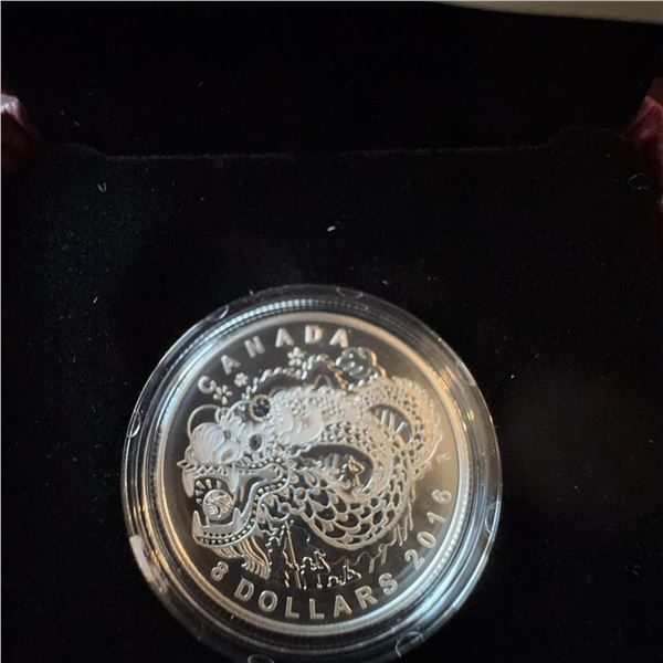 2018 Canada $8 Silver Coin Dragon Dance 99.99% Pure Silver 27mm 7.96g