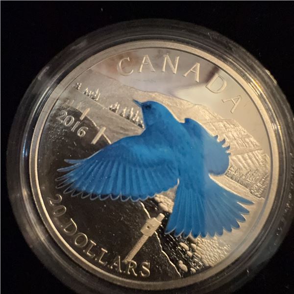 2016 Canada $20 Fine 99.99% Silver Coin Mountain Bluebird 100 Years Protection