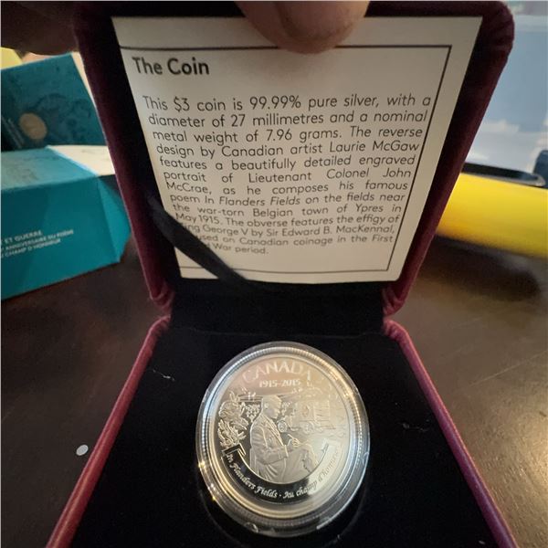 2015 Canada $3 Silver Coin 100th Anniversary In Flanders Fields Poem WWI