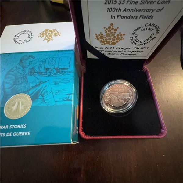 2015 $3 Fine Silver Coin In Flanders Fields 100th Anniversary Royal Canadian Mint