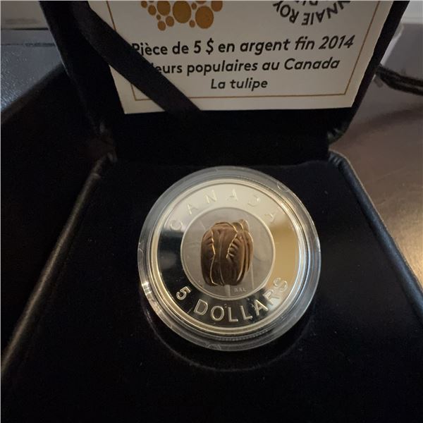 2014 Royal Canadian Mint $5 Fine Silver Coin Flowers in Canada - Tulip Niobium Core