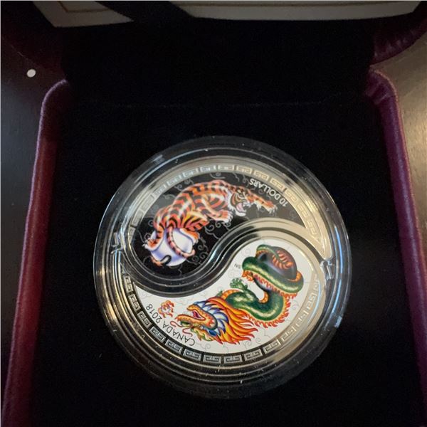 2018 $10 Fine Silver Coin Yin and Yang Tiger and Dragon Royal Canadian Mint
