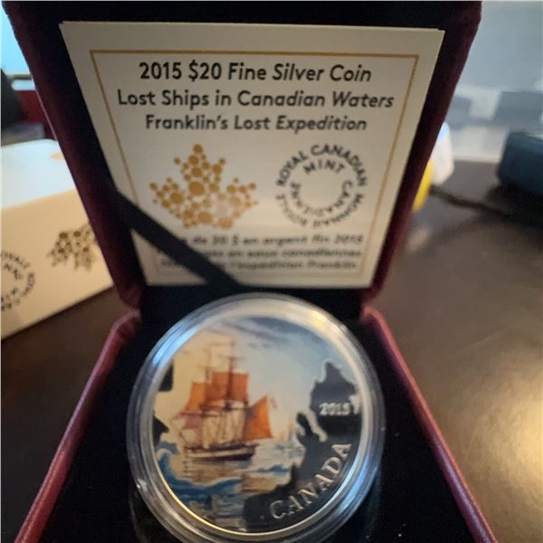 2015 $20 Fine Silver Coin Lost Ships in Canadian Waters Franklin's Lost Expedition